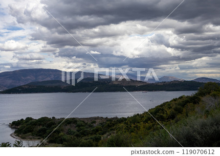 Ionic sea and Albanian mountains, Corfu, Greece 119070612