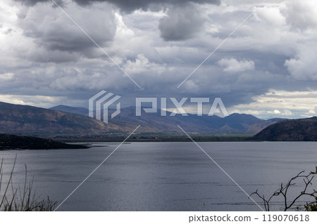 Ionic sea and Albanian mountains, Corfu, Greece Ionic sea and Albanian mountains, Corfu, Greece 119070618
