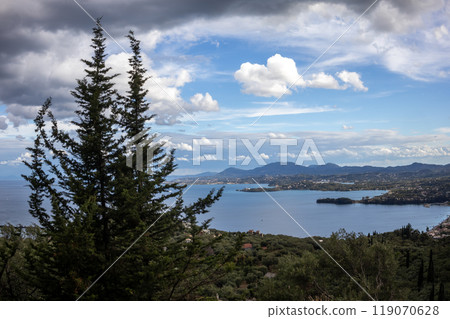Vegetation and view on the Ionic sea, Corfu, Greece Vegetation and view on the Ionic sea, Corfu, Greece 119070628