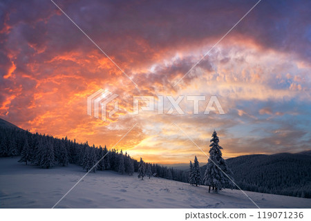 Incredible sunset in snowy mountains Incredible sunset in snowy mountains 119071236