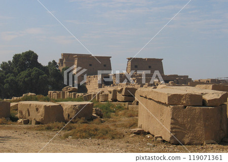 Temple complex in Egypt, stone ruins, desert landscape Temple complex in Egypt, stone ruins, desert landscape 119071361