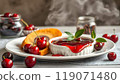 strawberry cheesecake in glass 119071480