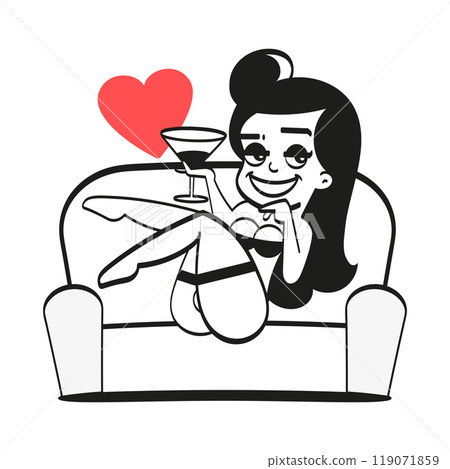 One line art woman, girl. Portrait, face with rose. Simple, minimalist vector illustration of beautiful woman. One line art woman, girl. Portrait, face with rose. Simple, minimalist vector illustration of beautiful woman. 119071859