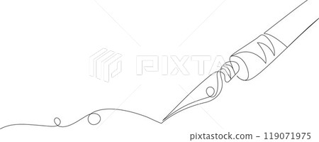 continuous line drawing of a metal quill, symbolizing literature, writing, poetry, and literary contests. continuous line drawing of a metal quill, symbolizing literature, writing, poetry, and literary contests. 119071975