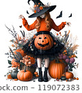 Halloween pumpkin and witch illustration 119072383