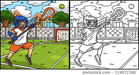 Lacrosse Player Chasing Ball Coloring Illustration 119072398