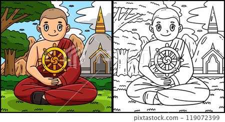 Buddhism Buddhist Monk Dharmachakra Illustration Buddhism Buddhist Monk Dharmachakra Illustration 119072399