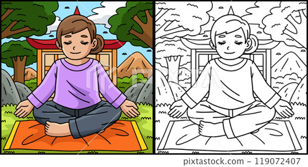 Buddhism Buddhist Girl Meditating Illustration 119072407