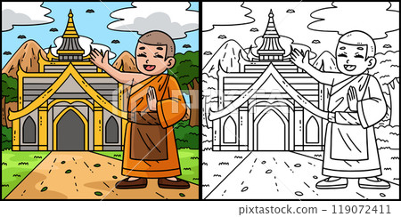 Buddhism Buddhist Monk and Temple Illustration Buddhism Buddhist Monk and Temple Illustration 119072411