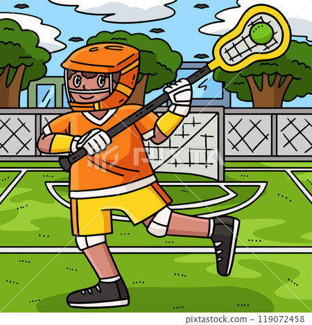 Lacrosse Player Passing Ball Colored Cartoon  119072458