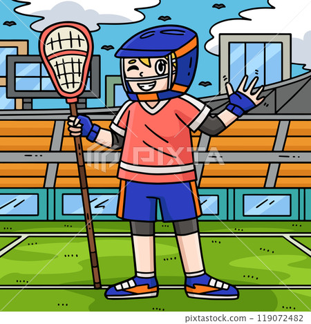 Lacrosse Player Waving Colored Cartoon Lacrosse Player Waving Colored Cartoon 119072482