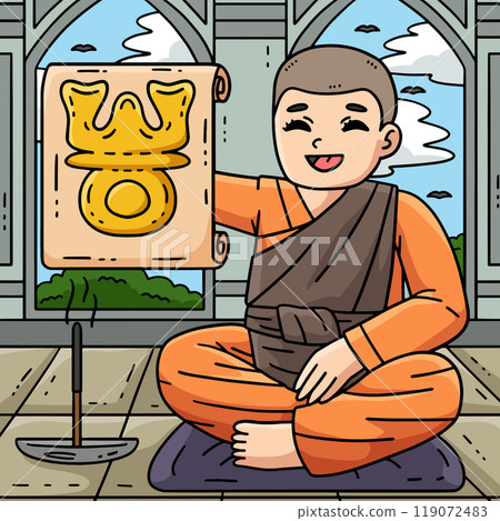 Buddhism Buddhist Monk Triratna Scroll Colored Buddhism Buddhist Monk Triratna Scroll Colored 119072483