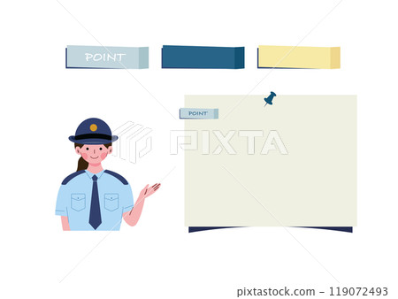 Illustration of a female police officer guiding with her hand 119072493