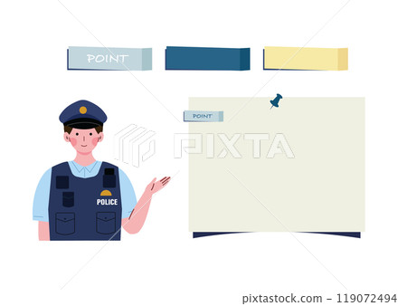 Illustration of a male police officer guiding with his hand 119072494