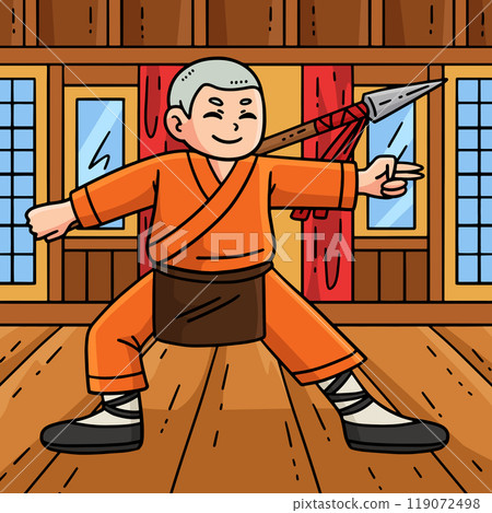 Buddhism Buddhist Shaolin Monk with Spear Colored Buddhism Buddhist Shaolin Monk with Spear Colored 119072498