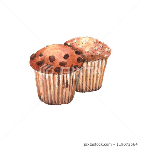 Watercolor muffin sketch. Bakery, cafe, food.  119072564
