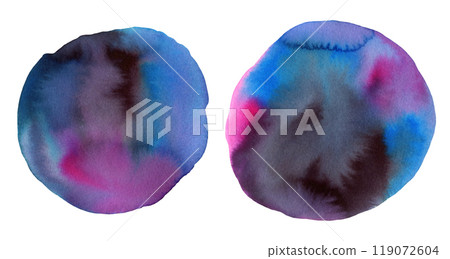 Vibrant watercolor deep black, magenta and blue colour gradient textured round shapes. Artistic cosmic gradient dark watercolour circle stains for texture, abstract water or cosmos concept Vibrant watercolor deep black, magenta and blue colour gradient textured round shapes. Artistic cosmic gradient dark watercolour circle stains for texture, abstract water or cosmos concept 119072604