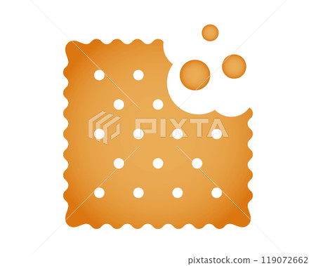 Square bitten cracker with crumbs. Sweet or salty biscuit cookie. Popular kids crunchy snack isolated on white background. Vector cartoon illustration Square bitten cracker with crumbs. Sweet or salty biscuit cookie. Popular kids crunchy snack isolated on white background. Vector cartoon illustration 119072662
