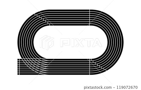Black running track icon. Stadium top view. Racetrack for sprint, marathon or other athletic sports competition isolated on white background. Vector graphic illustration Black running track icon. Stadium top view. Racetrack for sprint, marathon or other athletic sports competition isolated on white background. Vector graphic illustration 119072670