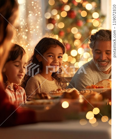 Warm and Joyful Family Gathering in Cozy Living Room During Holidays 119072810