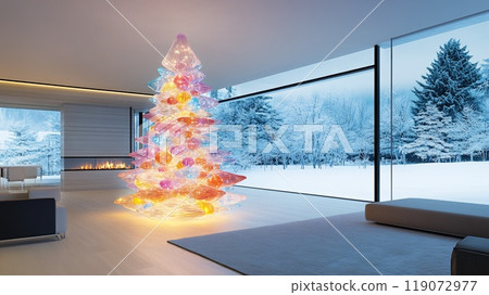 Innovative Acrylic Christmas Tree Illuminates Modern Winter Living Room with Elegance 119072977