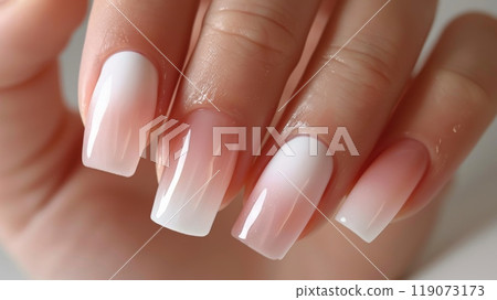 Elegant French Ombre Nail Art Design, CloseUp View, Perfect for Beauty and Fashion Concepts 119073173
