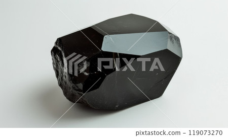 CloseUp Photograph of Polished Black Tourmaline Mineral Gemstone for Natural Healing and Jewelry Design 119073270