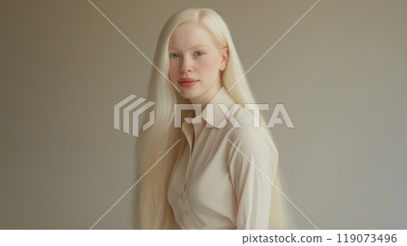 Portrait of a Young Hispanic Woman with Albinism Diversity in Beauty Perfect for Print and Digital Design 119073496