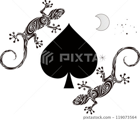Spade, lizard and moon playing card symbol Spade, lizard and moon playing card symbol 119073564