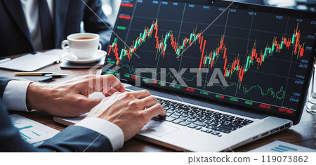 Graph or block diagram shows the increase or decrease of shares, which means financial loss or gain Graph or block diagram shows the increase or decrease of shares, which means financial loss or gain 119073862