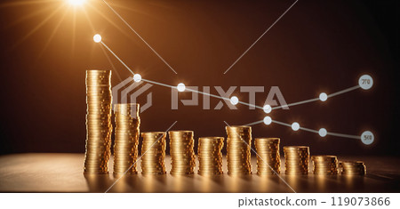 Graph or block diagram shows the increase or decrease of shares, which means financial loss or gain 119073866