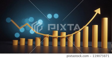Graph or block diagram shows the increase or decrease of shares, which means financial loss or gain Graph or block diagram shows the increase or decrease of shares, which means financial loss or gain 119073871