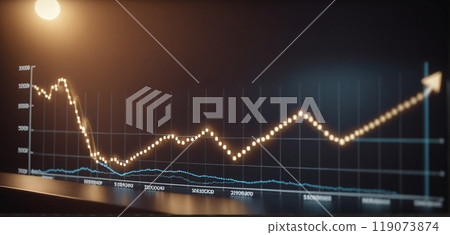 Graph or block diagram shows the increase or decrease of shares, which means financial loss or gain Graph or block diagram shows the increase or decrease of shares, which means financial loss or gain 119073874