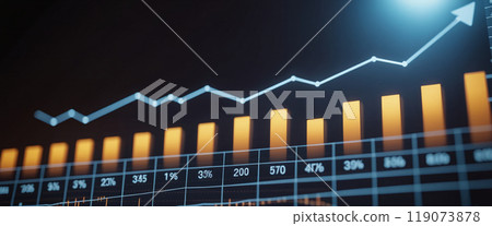 Graph or block diagram shows the increase or decrease of shares, which means financial loss or gain Graph or block diagram shows the increase or decrease of shares, which means financial loss or gain 119073878