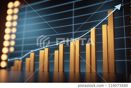 Graph or block diagram shows the increase or decrease of shares, which means financial loss or gain Graph or block diagram shows the increase or decrease of shares, which means financial loss or gain 119073880
