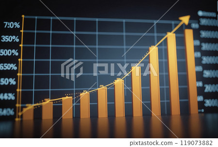 Graph or block diagram shows the increase or decrease of shares, which means financial loss or gain 119073882