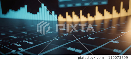 Graph or block diagram shows the increase or decrease of shares, which means financial loss or gain 119073899