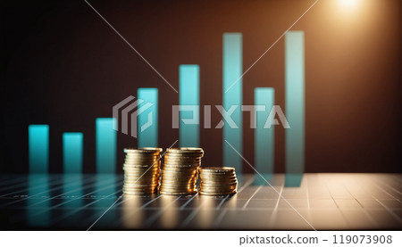 Graph or block diagram shows the increase or decrease of shares, which means financial loss or gain Graph or block diagram shows the increase or decrease of shares, which means financial loss or gain 119073908