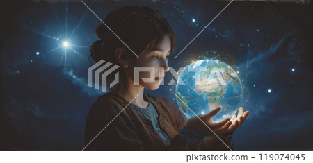 Long exposure of a commuter route with public transportation in a large city for inner-city transport of passengers at night Long exposure of a commuter route with public transportation in a large city for inner-city transport of passengers at night 119074045