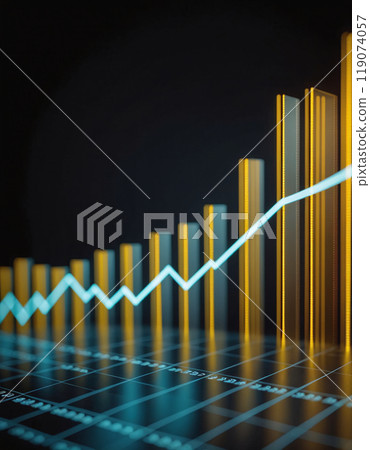 Graph or block diagram shows the increase or decrease of shares, which means financial loss or gain Graph or block diagram shows the increase or decrease of shares, which means financial loss or gain 119074057