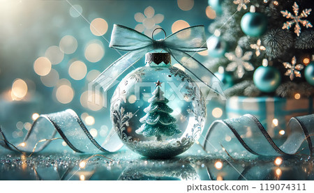 Christmas background material: Christmas tree reflected in ornaments, blue 119074311