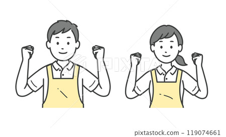 Upper body illustration of male and female caregivers making a fist pump with both hands Upper body illustration of male and female caregivers making a fist pump with both hands 119074661
