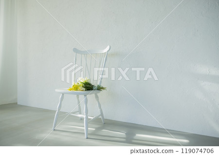 White Windsor chair and bouquet White Windsor chair and bouquet 119074706