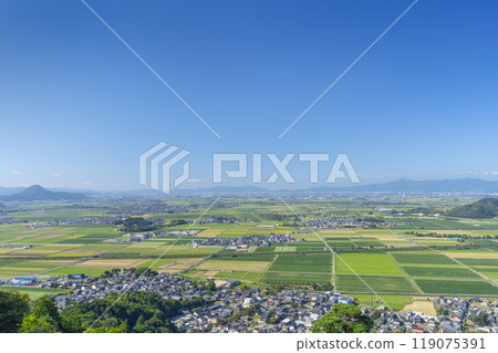 View of the countryside in the direction of Lake Biwa from the summit of Mt. Hachiman 119075391