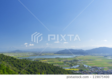 Hachimanyama - View of the rural scenery towards the lake from the summit 119075400