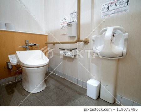 Public toilets with baby chairs 119075486
