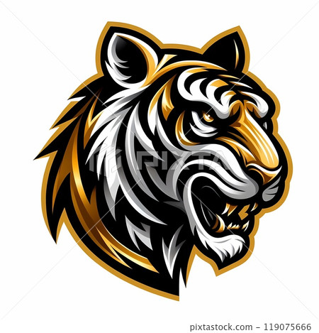 Elegant gold tiger head logo, white background  119075666