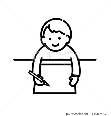 Illustration of a child trying to solve a printed problem 119075672