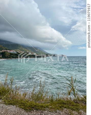 The Adriatic coast on a cloudy day in Montenegro 119075917