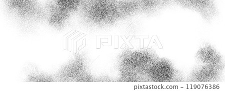 Smoke cloud stippled gradient texture. Grunge fluid fume grain background. Gritty noise fog dot work wallpaper. Black and white dots, speckles, sand particles, granules overlay. Vector grey backdrop 119076386